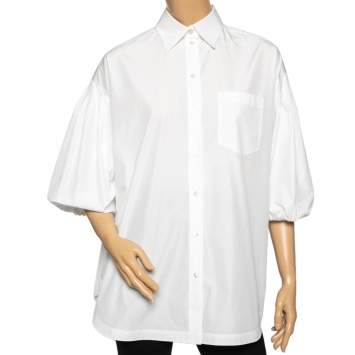 Pre Owned Valentino White Cotton Ruffed Hem Detail Button Front Oversized Blouse S