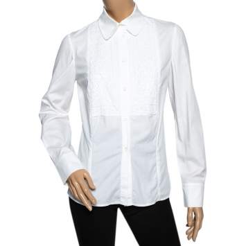 Pre Owned Valentino White Bead Embellished Cotton Button Front Shirt M