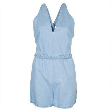 Pre Owned Valentino Blue Light Wash Denim Crossback Romper M