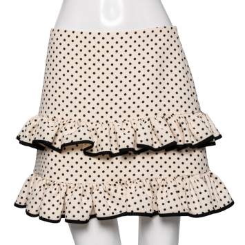 Pre Owned Valentino Cream Polka Dotted Frilled Short Skirt M