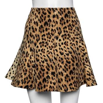 Pre Owned Valentino Leopard Print Wool Mini Skirt M