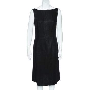 Pre Owned Valentino Miss V Vintage Black Linen Sleeveless Sheath Dress M