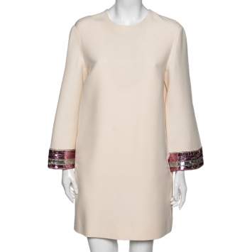 Pre Owned Valentino Pink Crepe Sequin Embellished Shift Dress M