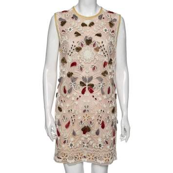 Pre Owned Valentino Light Pink Embroidered Embellished Tulle Dress S