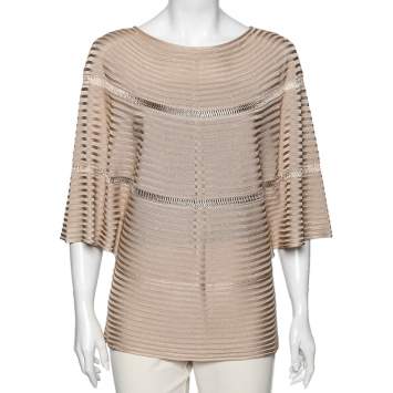 Pre Owned Valentino Beige Rib Knit Kaftan Top XL