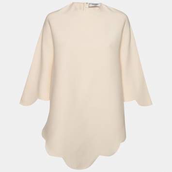 Pre Owned Valentino Cream Crepe Scalloped Cape Top S