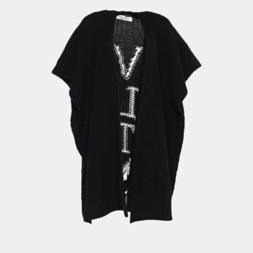 مملوكة مسبقًا Valentino Black Chunky Knit VLTN Intarsia Cardigan M