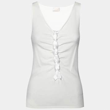 Pre Owned Valentino Off White Knit Braided Front Sleeveless Top M