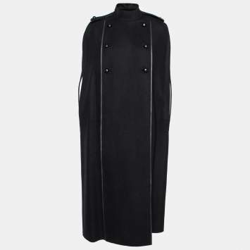 Pre Owned Valentino Black Wool Button Front Cape Coat M