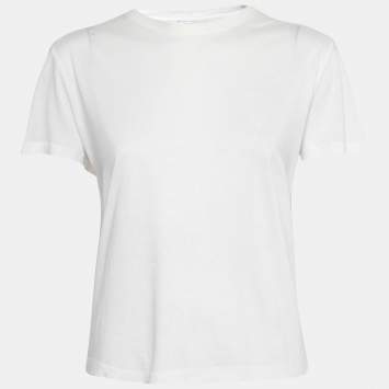 Pre Owned Valentino Off White Cotton & Lace Paneled Short Sleeve T-Shirt S