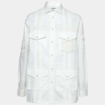 Pre Owned Valentino White Denim Bead Embroidered Button Front Jacket M