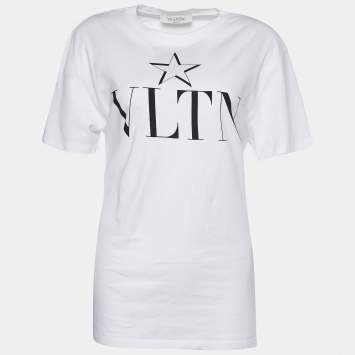 Pre Owned Valentino White Jersey VLTN Star Print T-Shirt M