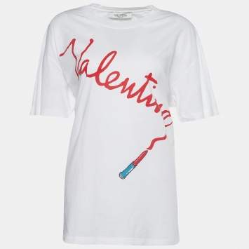 Pre Owned Valentino x Zandra Rhodes White Jersey Lipstick Print T-Shirt M