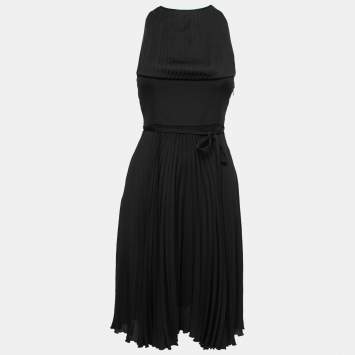 Pre Owned Valentino Black Crepe Plisse Halter Neck Tie Detail Dress S
