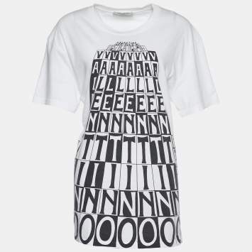 Pre Owned Valentino White Jersey Tower Logo Print T-Shirt L