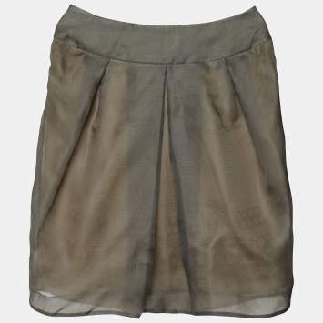 Pre Owned Valentino Grey Silk Pleat Detail Skirt L