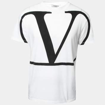مملوكة مسبقًا Valentino White VLOGO Printed Cotton Crew Neck T-Shirt M