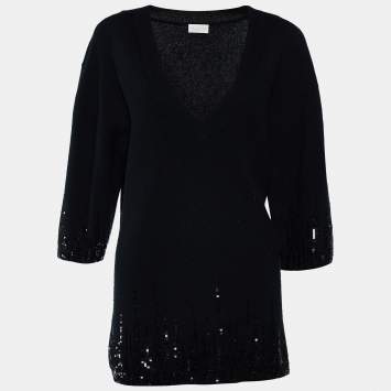 مملوكة مسبقًا Valentino Black Wool Sequin Embellished V-Neck Sweaters L