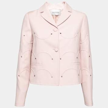 Pre Owned Valentino Pink Wool Scalloped Studded Long Sleeve Jacket M