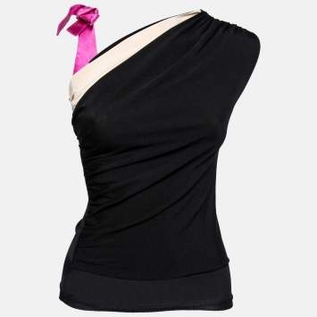 Pre Owned Valentino Black Knit Bow Detail Asymmetric Top S