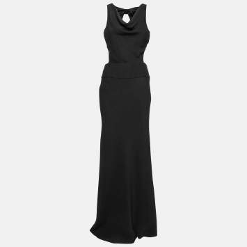 Pre Owned Valentino Black Crepe Cut-Out Back Bow Detail Maxi Dress M