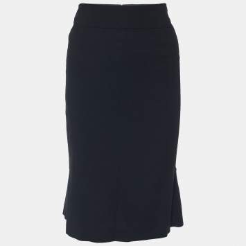 Pre Owned Valentino Black Wool Blend A-Line Skirt L