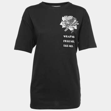Pre Owned Valentino Black Cotton Embroidered Crew Neck T-Shirt L