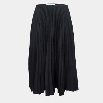 Pre Owned Valentino Black Satin Pleated Flared Midi Skirt S