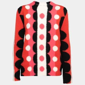Pre Owned Valentino Multicolor Polka-Dot Patterned Wool Carmen Sweater L