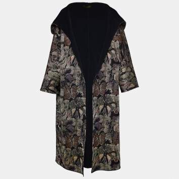 Pre Owned Valentino Black Lurex Knit Hooded Open Overcoat M