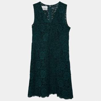 Pre Owned Valentino Dark Green lace Sleeveless Midi Dress L
