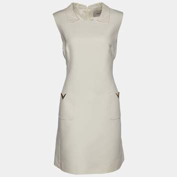 Pre Owned Valentino Ivory White Wool & Silk Shift Dress L