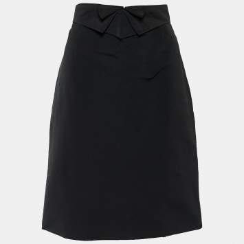 Pre Owned Valentino Black Synthetic Bow Detail Pencil Skirt L