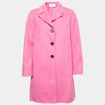 Pre Owned Valentino Pink Wool Single-Breasted Mid-Length Coat L