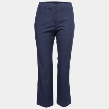 Pre Owned Valentino Navy Blue Cotton Straight Leg Ankle Length Pants S