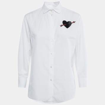 Pre Owned Valentino White Cotton Heart Arrow Appliquè Button Front Shirt S