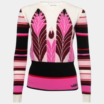 Pre Owned Valentino Fuchsia Pink Intarsia Wool Blend Jumper S