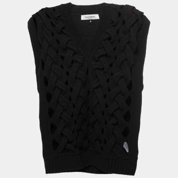 Pre Owned Valentino Black Wool & Angora Knit Interlaced Vest S