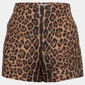 Pre Owned Valentino Brown Animal Print Wool & Silk High Waisted Shorts S