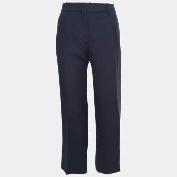 Pre Owned Valentino Navy Blue Crepe Straight-Leg Trousers M
