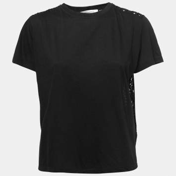 Pre Owned Valentino Black Cotton Embroidered Lace Paneled Top S