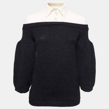 مملوكة مسبقًا Valentino Black Wool Collared Jumper M