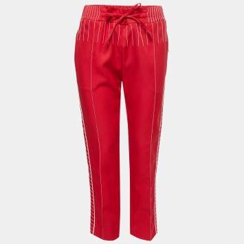 Pre Owned Valentino Red Technical Jersey Drawstring Trousers M