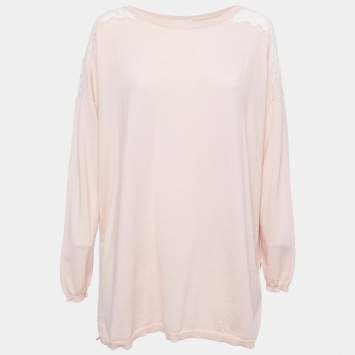 Pre Owned Valentino Pink Wool & Lace Inset Sweatshirt M