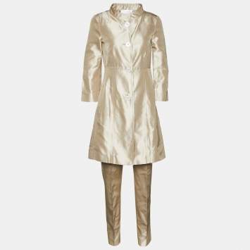 Pre Owned Valentino Beige Silk Mid Length Coat & Pants S