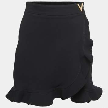 Pre Owned Valentino Black Crepe Ruffle Mini Skirt M