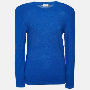 Pre Owned Valentino Miss V Blue Wool Pique Knit Crewneck Sweater M