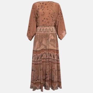 Pre Owned Valentino Brown Printed Silk Maxi Dress M