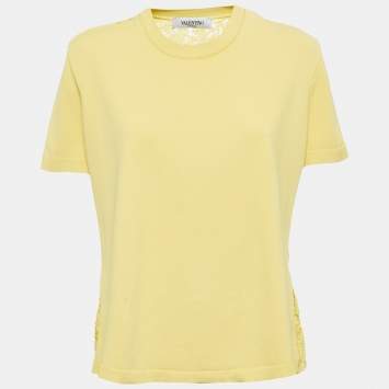 Pre Owned Valentino Yellow Knit & Lace Contrast Top XL