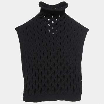 Pre Owned Valentino Black Rib Knit High Neck Sleeveless Crop Top L